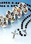 Black Rosary and Case With Mysteries Pamphlet