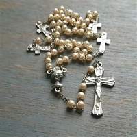 First Communion Pearl Rosary with Communion Cross Our Father Beads