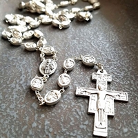 Saint Francis and Clare of Assisi Oxidized Metal Rosary