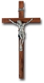 Walnut and Genuine Pewter Crucifix - 10-Inch