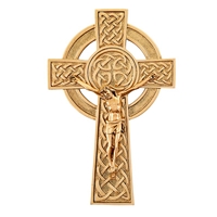 Fine Pewter Celtic Crucifix - Gold Finish - 8-Inch