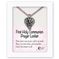 Communion Prayer Locket on Pink Satin Cord