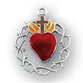 Sterling Silver Red Enameled Heart Crown of Thorns Medal