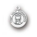 Sterling Silver Small Round Communion Medium with 18 Inches Chain , Boxed