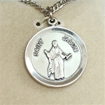 Sterling Silver Round Saint Jason Medal with Chain