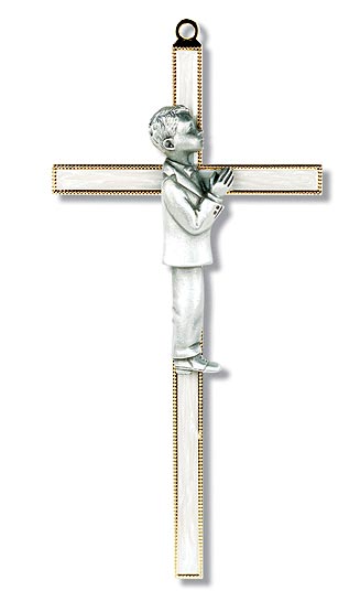 Pearlized Boy&#39;s Communion Wall Cross Prayer