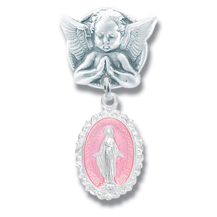 Silver Angel Baby Girl Pin with Fancy Border
