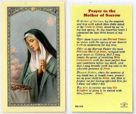 Mother of Sorrow Prayer Card
