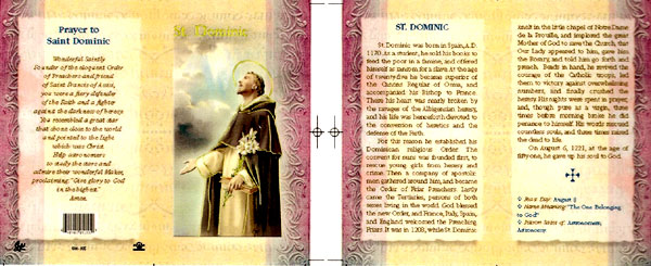 St. Dominic Biography Prayer Card