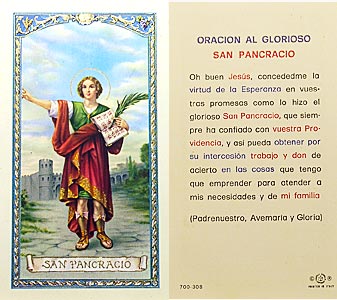 Oracion Al Glorioso San Pancracio - Spanish Prayer Card