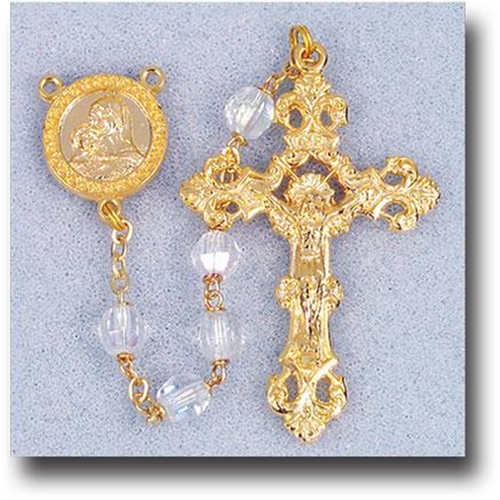 Pressed Glass Madonna Beads-Light Blue Rosary