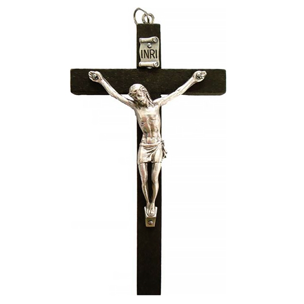 Italian Black Wood Crucifix with Pewter Corpus - 4-Inch