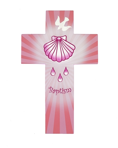 Pink Wood Baptism Cross - 8-Inch