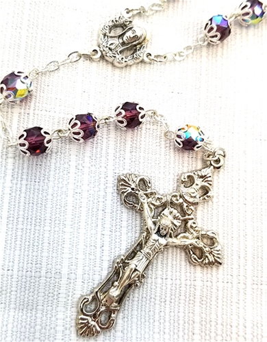 Double Capped Amethyst Glass Bead Rosary