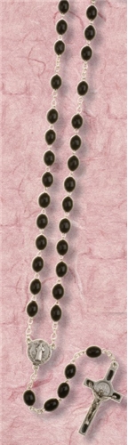 18.5 inch Black Oval Wood Bead St Benedict Rosary