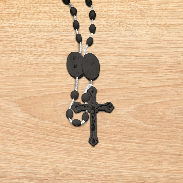 Black Plastic Cord Rosary - Made in Italy