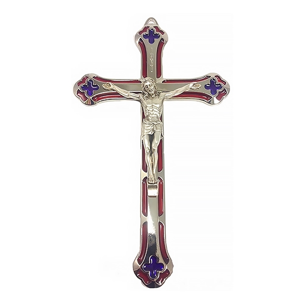 Italian Red Enamel Metal Crucifix - 7-Inch