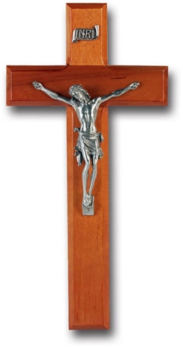 10-Inch Cherry Wood and Pewter Wall Crucifix