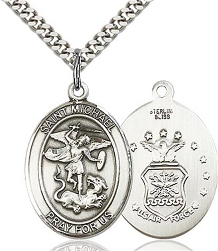 Saint Michael Patron of Military Oval Medal on Chain