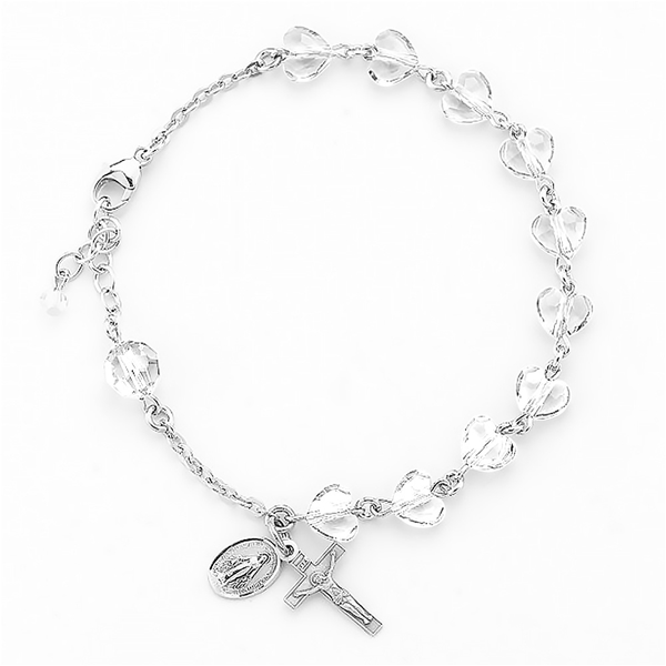 Rosary Bracelet with Heart-Shaped Swarovski Crystals