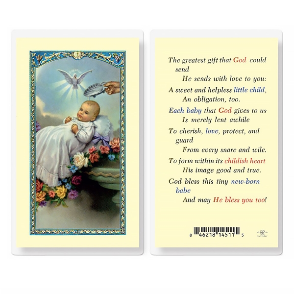 Baby&#39;s Baptismal Laminated Holy Card