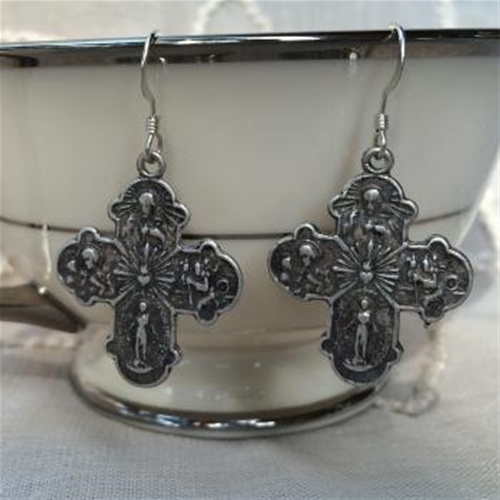 Four-Way Cross Earrings, Silver