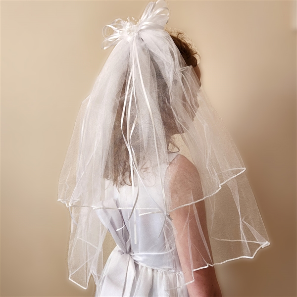 First Communion Veil - Bow &amp; Net Comb Style