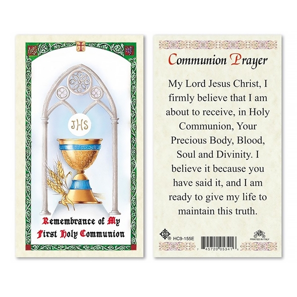 First Communion with Chalice Laminated Prayer Card