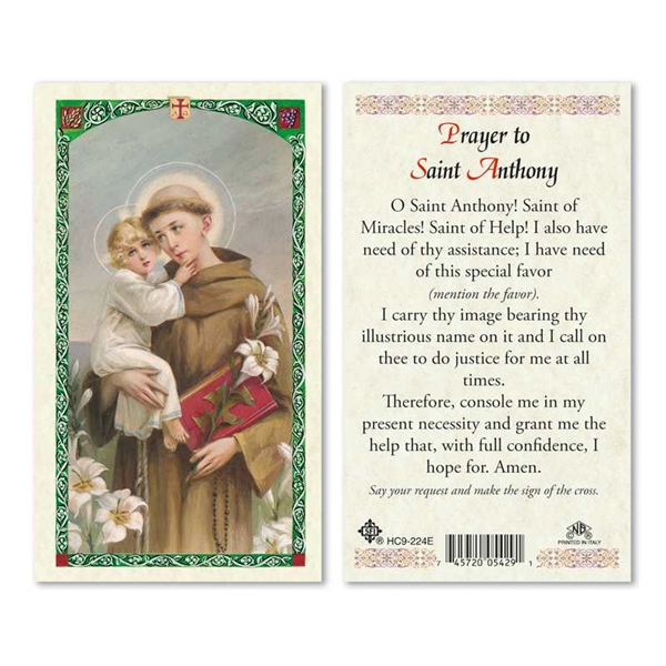 Saint Anthony Laminated Prayer Card - Saint of Miracles