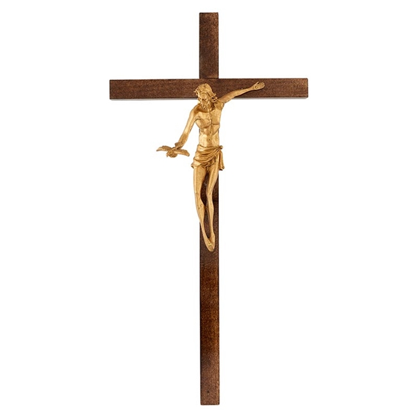 Walnut and Gold Gift of the Spirit Crucifix - 22-Inch
