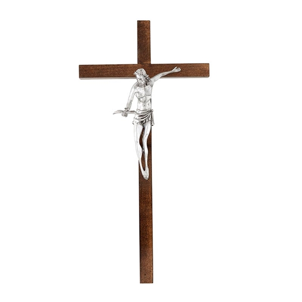 Walnut and Silver Gift of the Spirit Crucifix - 22-Inch