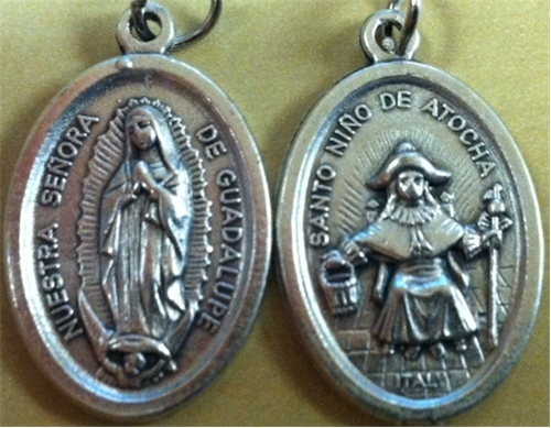 Our Lady of Guadalupe &amp; Nino de Atocha Spanish Oxidized Oval Medal