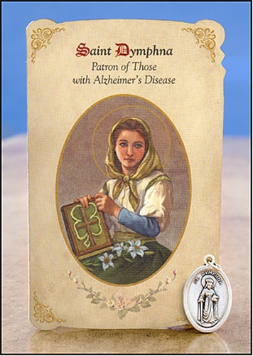 St Dymphna (Alzheimer&#39;s Disease) Healing Holy Card with Medal