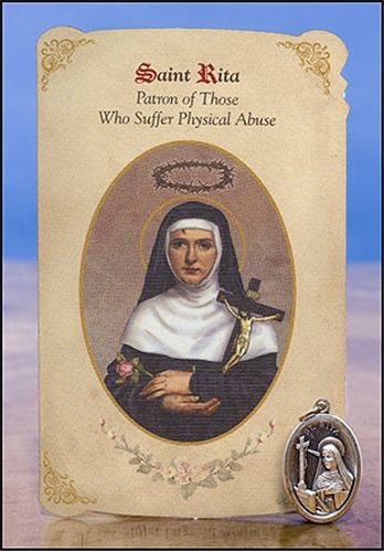 St Rita (Physical Abuse) Healing Holy Card with Medal