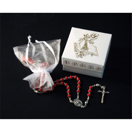 Confirmation 4mm Red Bead Rosary with Gift Box