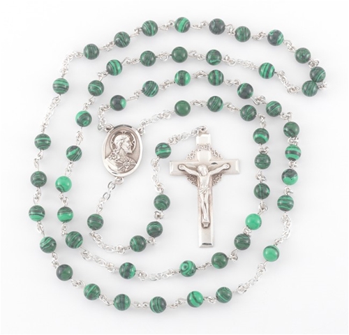 All Sterling Silver Malachite Rosary