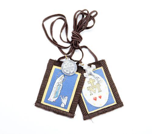 Immaculate Conception &amp; Lourdes Scapular - Brown Cord