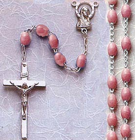 Pink Plastic Rosary with Elongated Beads