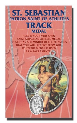 St Sebastian Track or Cross Country Pewter Medal Necklace