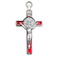 Saint Benedict Crucifix - Red Enamel on Silver Cross - 3-Inch