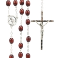 25-Inch Silver Men's Rosary with Brown Beads
