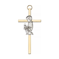 4-Inch First Communion Wall Cross - Silver Boy on Brass Cross