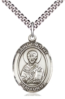 St Timothy Sterling Silver Medal on 24-Inch Chain