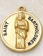 Saint Bartholomew Round Gold-Plated Medal on 20&quot; Chain