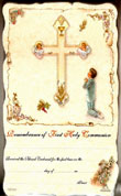 First Communion Certificate for Boys Cross