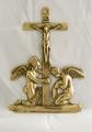 9-Inch Gold Brass Crucifixion with Angels Plaque