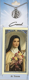 St. Therese Little Flower Prayer Card with Pewter Medal