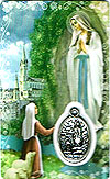 Our Lady of  Lourdes Laminated Prayer Card with Medal