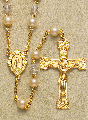 Gold Plated Pearl Rosary