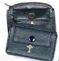 Brown Sheepskin Snap Rosary Case with Cross